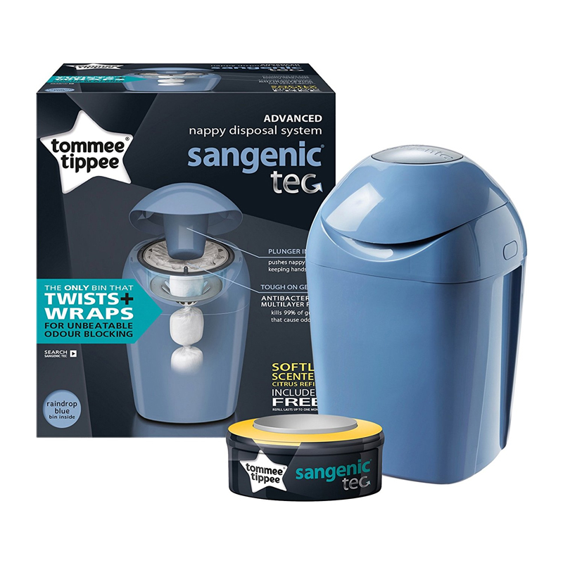 TOMMEE TIPPIE Sangenic Tec Nappy Disposal Tub - Raindrop Blue